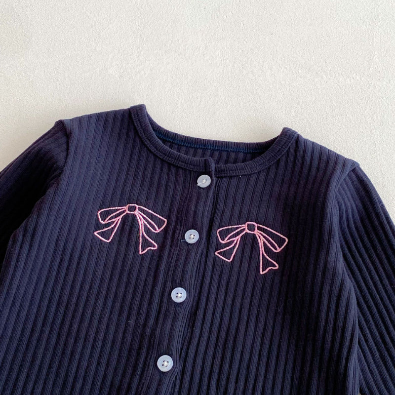 【BABY&KID】無地刺繍蝶結びリブセットアップSK092431