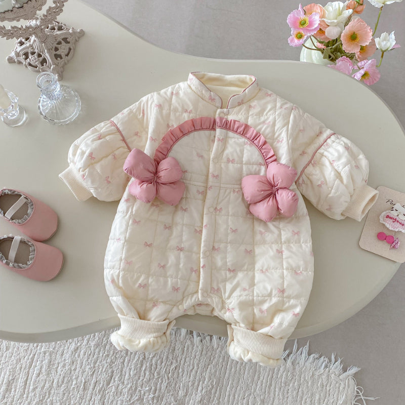 【BABY】蝶結びプリント立体フラワーカバーオールSK102926