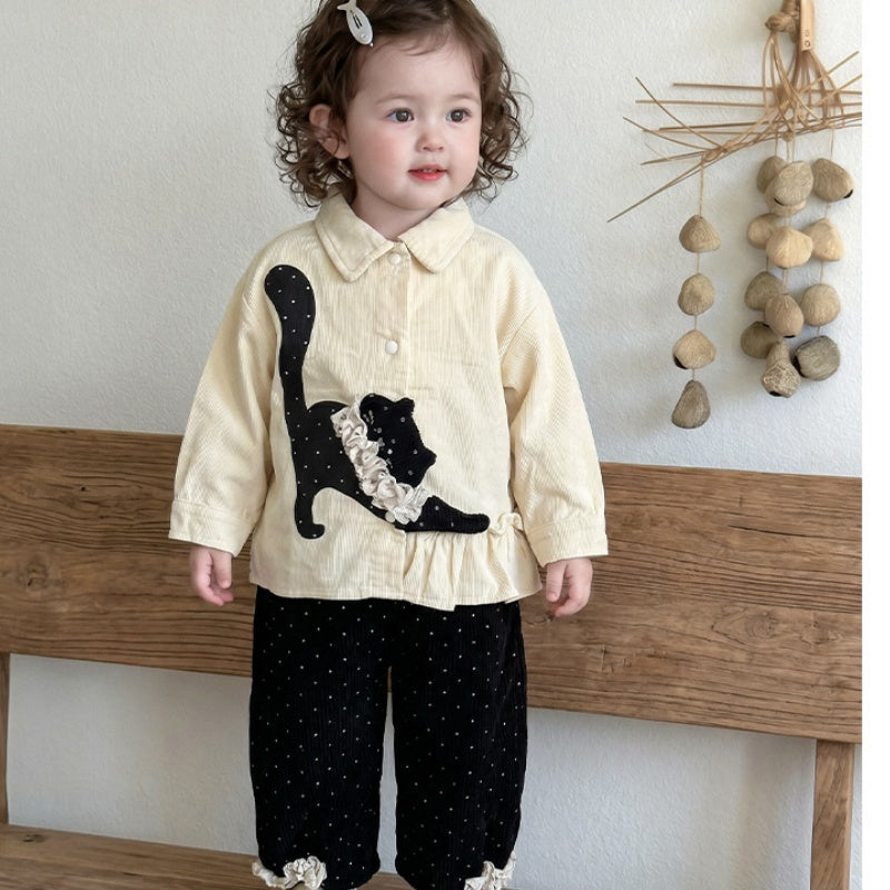 【BABY】ねこシャツ＆ドットロングパンツSK107807