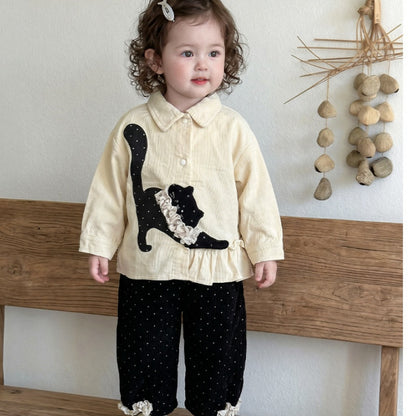 【BABY】ねこシャツ＆ドットロングパンツSK107807