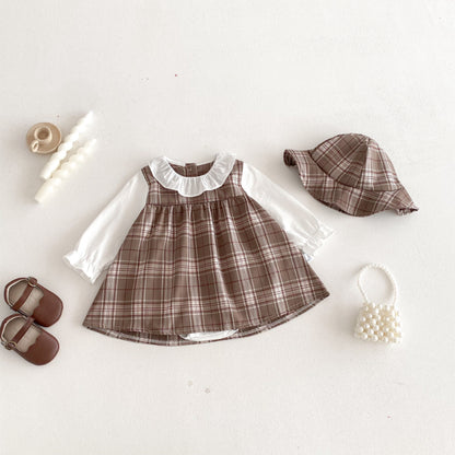 【BABY】チェックロンパースワンピ＆帽子SK103624