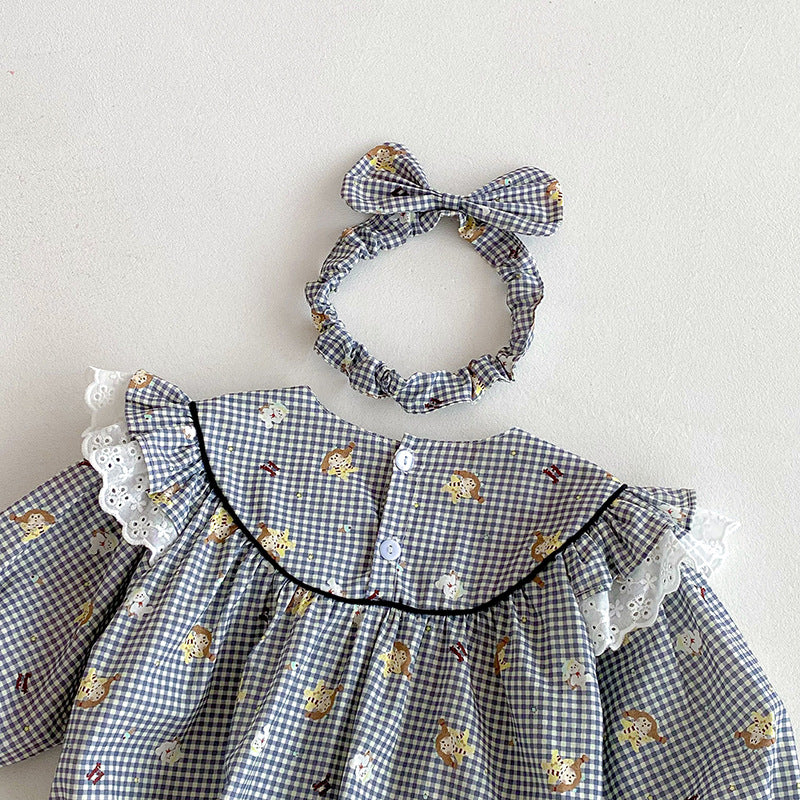 【姉妹服】チェックくまロンパース、ワンピースSK101121