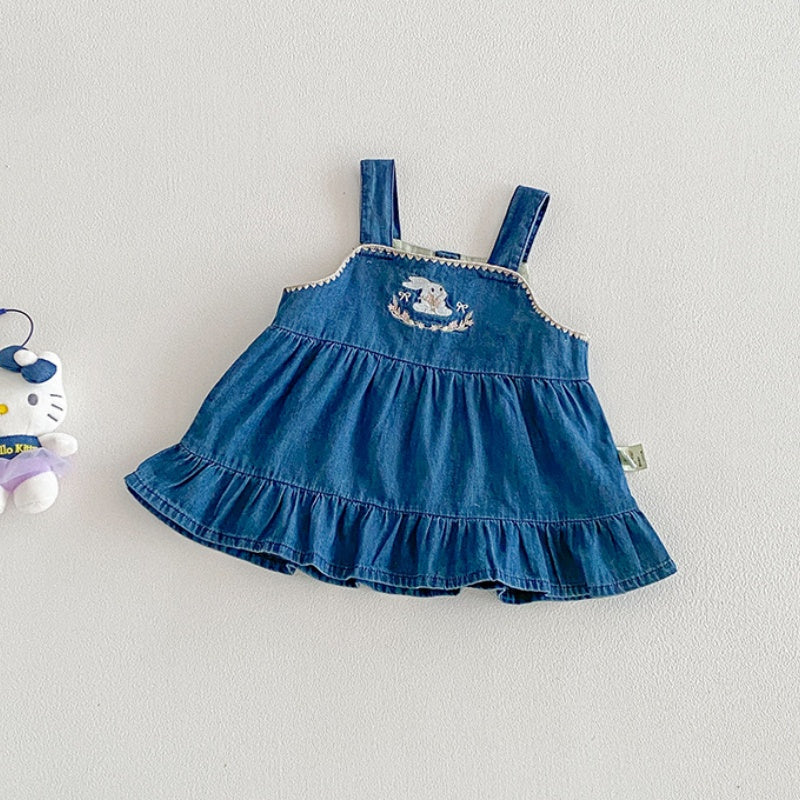 【BABY】夏新作カートゥーン刺繍デニムセットアップSK105312