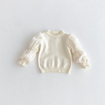 【BABY&KID】花柄ベスト&パフ袖トップス&ニットパンツ3点セットSK100332