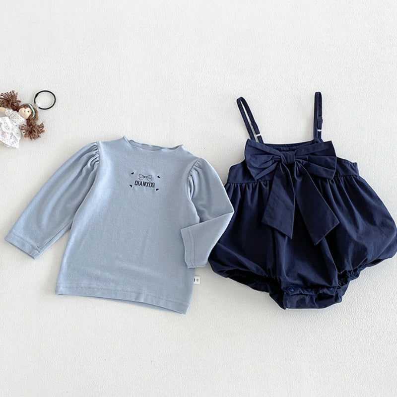 【BABY】蝶結びサロペットロンパース＆刺繍ロゴトップスSK106811