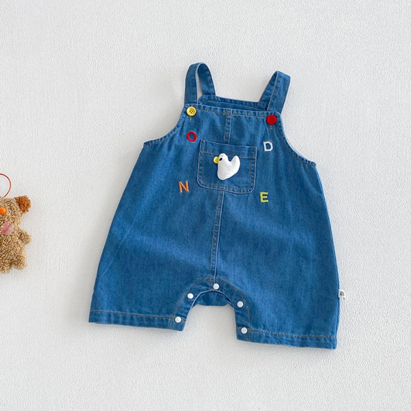 【BABY】夏新作大きめポケット刺繍サロペット＆ボーダータンクトップSK104505