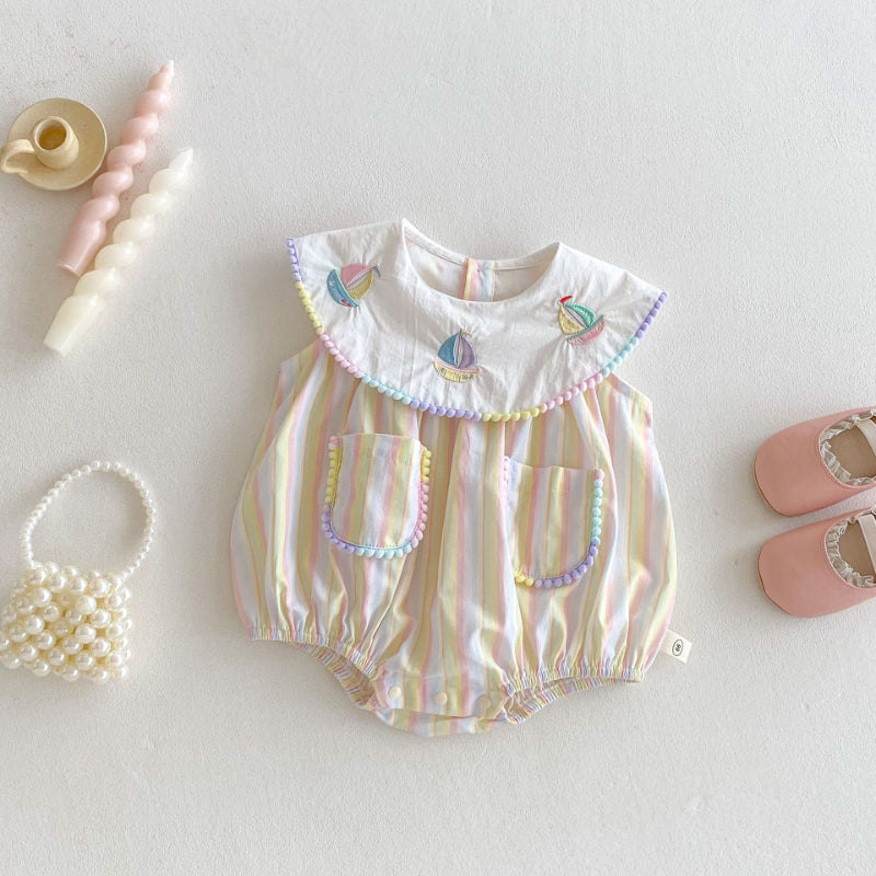 【姉妹服】夏新作 刺繍セーラー舟ロンパース、ワンピースSK072316