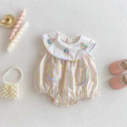【姉妹服】夏新作 刺繍セーラー舟ロンパース、ワンピースSK072316
