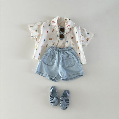 【BABY&KID】夏新作 デニムシャツセットアップSK080215