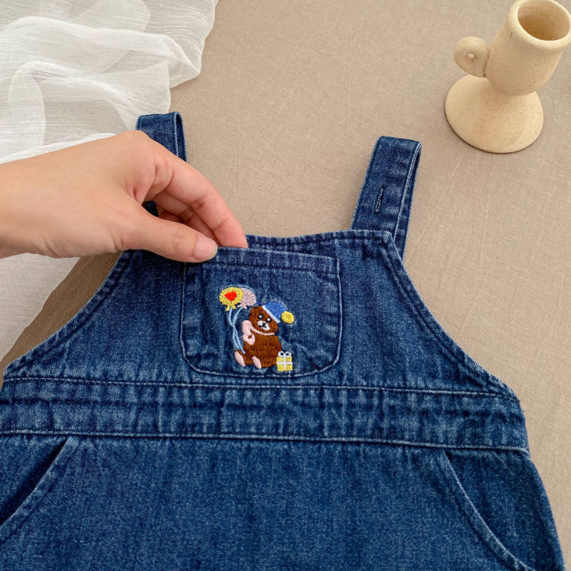 【BABY&KID】くま刺繍ジャンパースカート、カートゥーン刺繍襟ブラウスSK100841