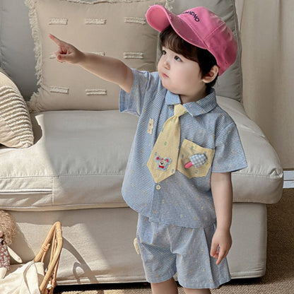 【BABY】夏新作 チェック柄わんこ刺繍セットアップSK090621