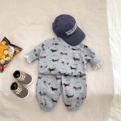 【BABY&KID】キュートなダックスフンドプリントセットアップSK092721