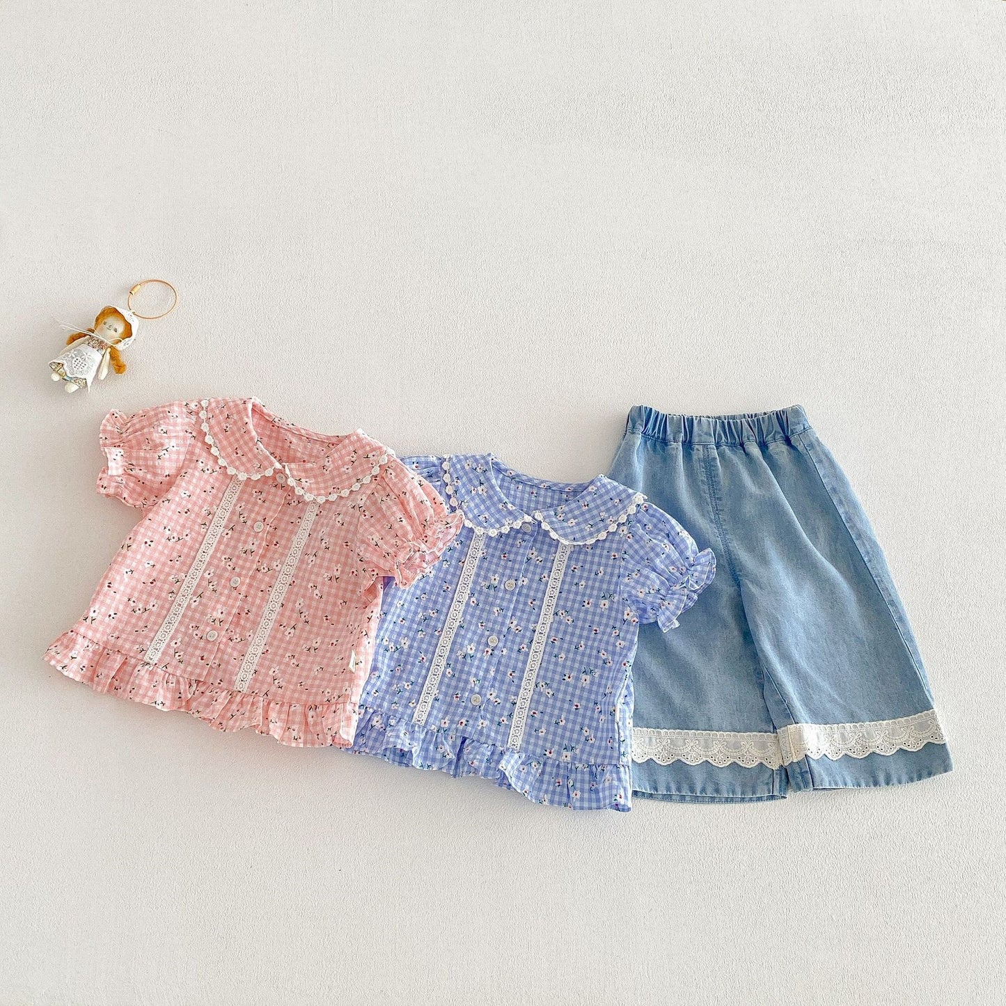【BABY&KID】夏新作小花柄レースフリルシャツ、パンツSK105022