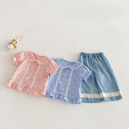 【BABY&KID】夏新作小花柄レースフリルシャツ、パンツSK105022