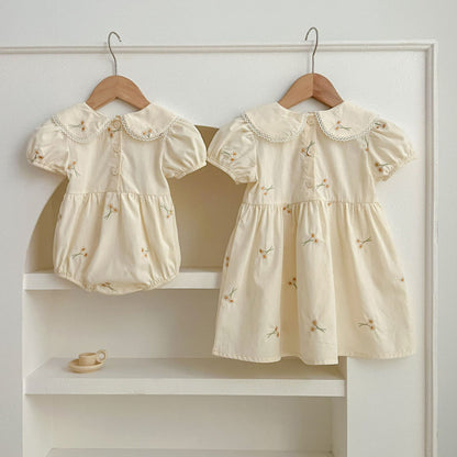 【姉妹服】夏新作 花柄刺繍ロンパース、ワンピースSK081624