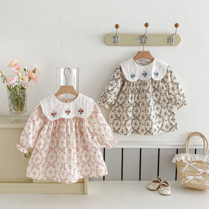 【BABY&KID】韓国風ドールカラー刺繍ワンピースSK011023