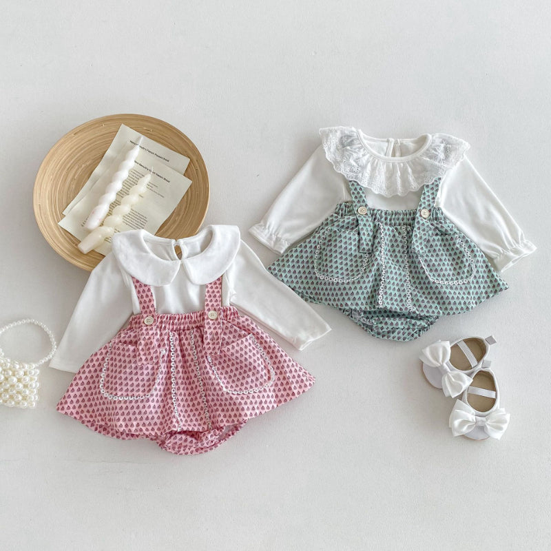 【BABY】花柄サロペットスカート、長袖TシャツSK100331