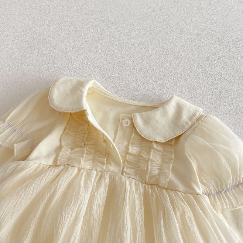 【BABY】韓国風パフスリーブチュールロンパースワンピSK103610