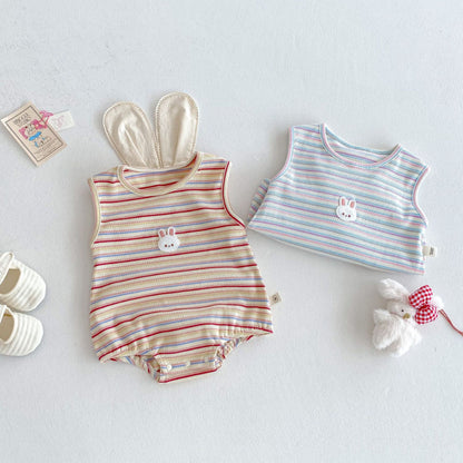 【BABY】夏新作 ウサギボーダーノースリーブロンパースSK072014