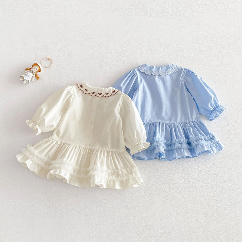 【BABY&KID】韓国風刺繍丸襟ワンピースSK104126