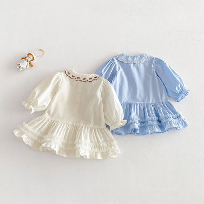 【BABY&KID】韓国風刺繍丸襟ワンピースSK104126