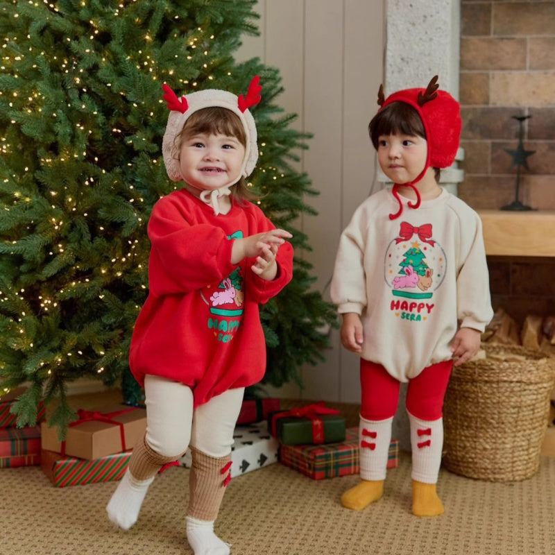 【BABY】ツリー＆うさぎ柄ロンパース、蝶結びレギンス、角帽子SK102816