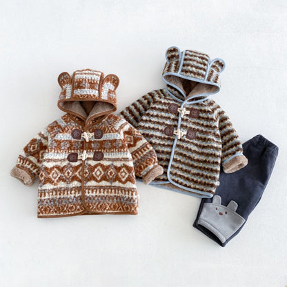 【BABY&KID】冬新作レトロボーダーフード付きジャケットSK108516