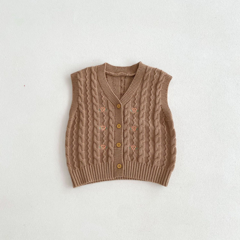 【BABY&KID】レトロ刺繍ニットベストSK092912