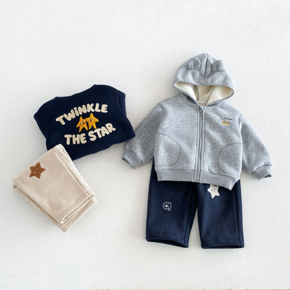 【BABY&KID】冬新作刺繍フード付き裏起毛ジャケットSK108520