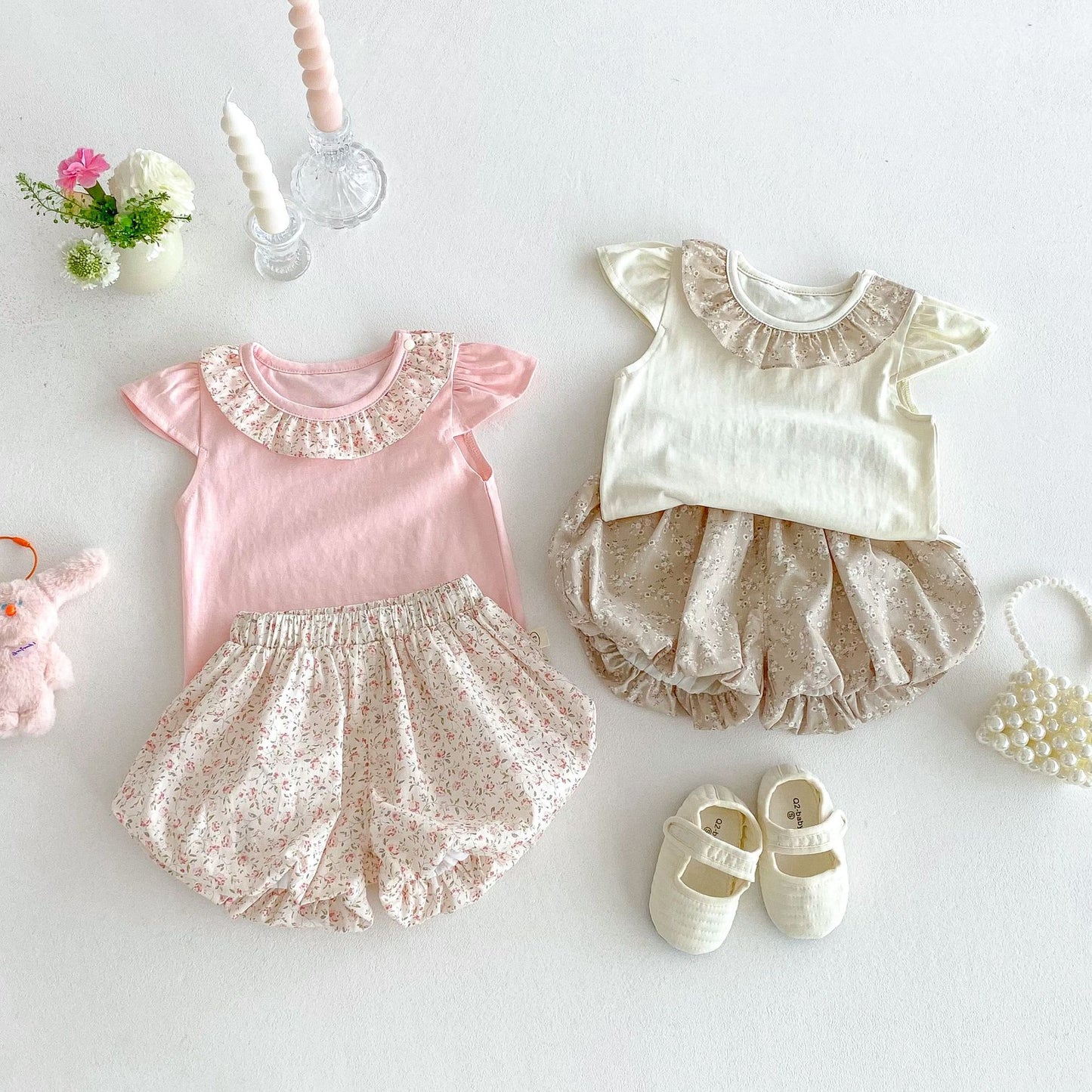 【BABY&KID】夏新作 フリル襟トップス＆フラワーパンツSKO71217