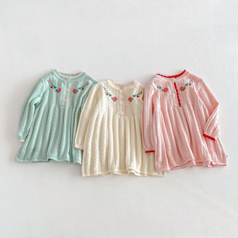 【BABY&KID】フリル襟花刺繍ニットワンピースSK104119