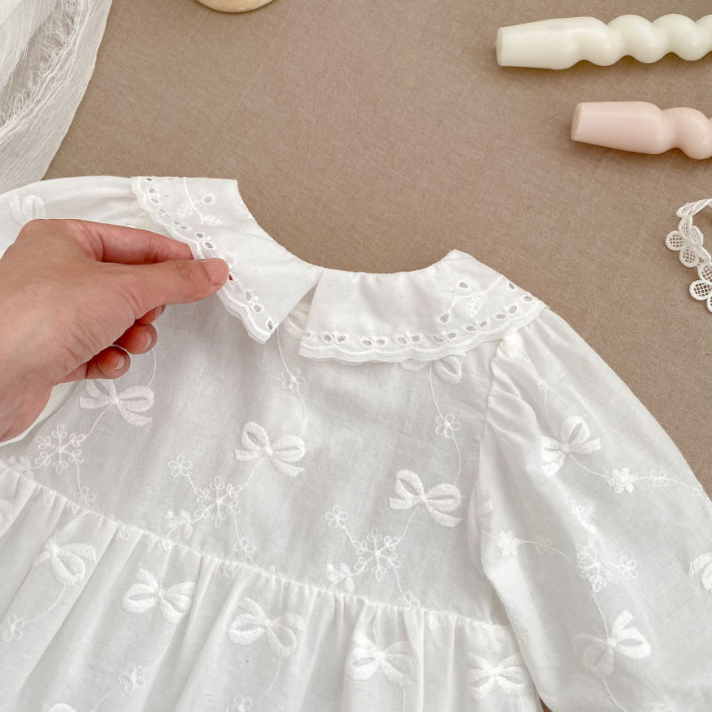 【BABY】翻襟蝶結び刺繍ロンパーススカートSK092815