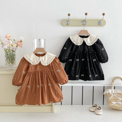 【BABY&KID】レトロ刺繍蝶結びワンピースSK011026
