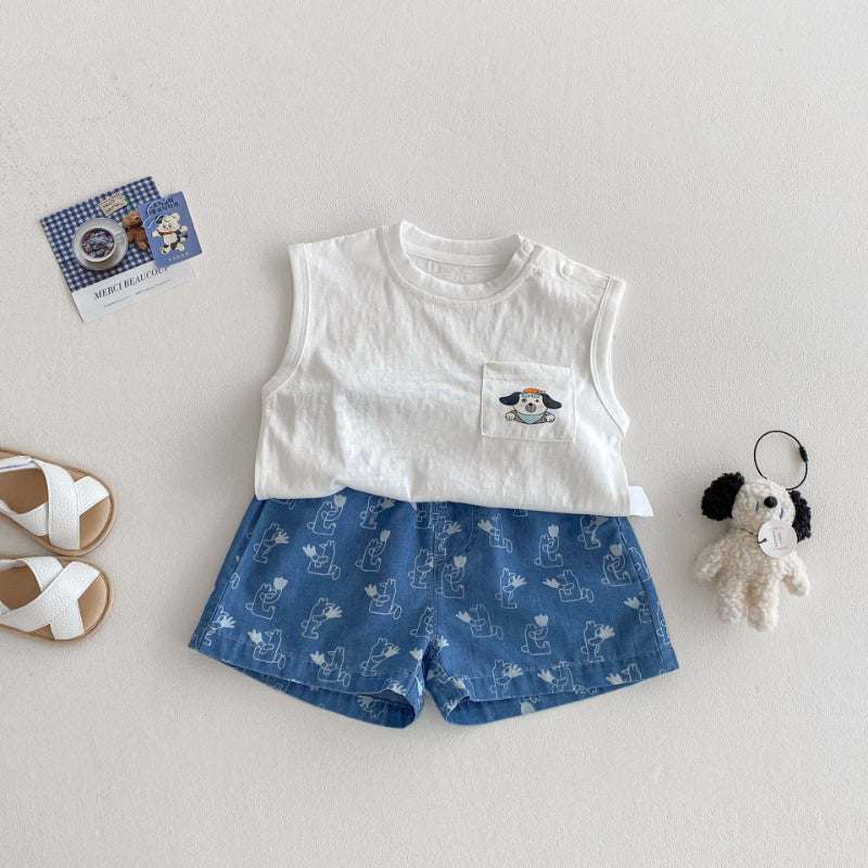 【BABY&KID】夏新作 ドッグポケットTシャツ、フルプリントショーツSK080609