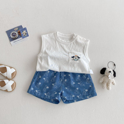 【BABY&KID】夏新作 ドッグポケットTシャツ、フルプリントショーツSK080609