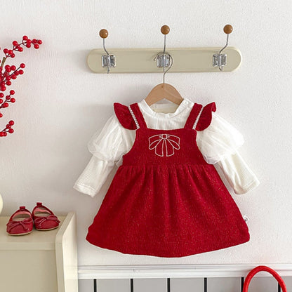 【BABY】冬新作蝶結び刺繍あったかロンパース、ワンピースSK103114