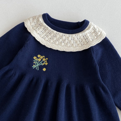 【BABY&KID】小花刺繍ニットワンピースSK092701