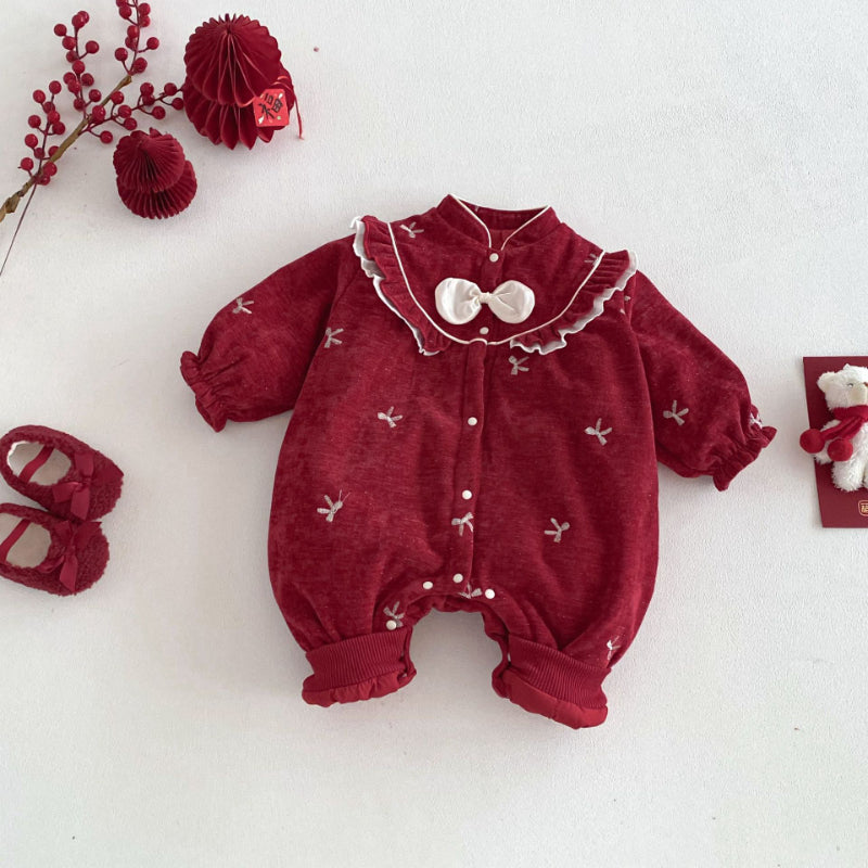 【BABY】冬新作蝶結び刺繍あったかカバーオールSK103001