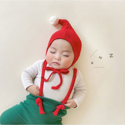 【BABY】クリスマス風ストレッチサロペット、帽子SK102818