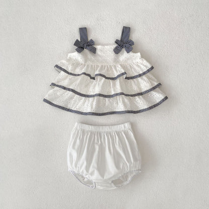 【BABY&KID】夏新作 可愛い刺繍キャミトップス＆ショートパンツSK080114