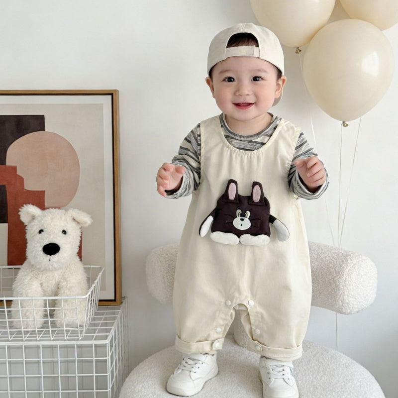 【BABY】カートゥーン柄サロペットカバーオール＆ボーダーロンTSK104303