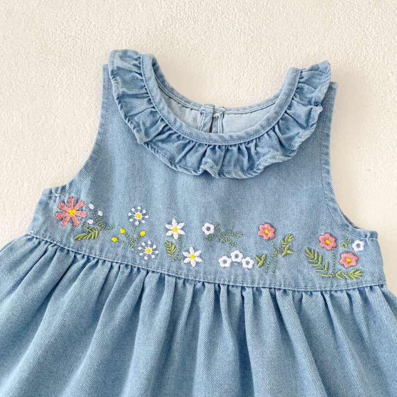 【BABY&KID】夏新作 デニム刺繍ワンピースSK080109
