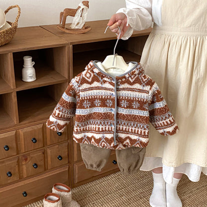 【BABY&KID】冬新作レトロ裏起毛ジャカードジャケットSK102902