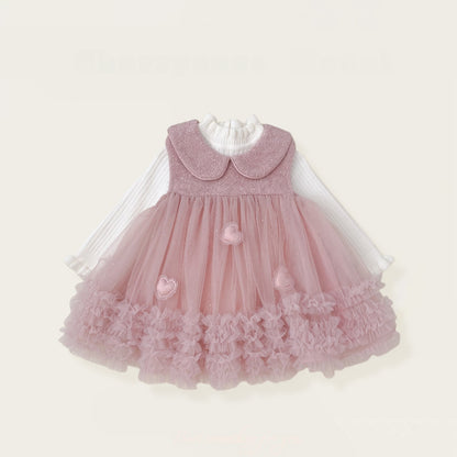 【BABY&KID】冬新作 立体ハートチュールワンピース＆ニットセーターSK102429