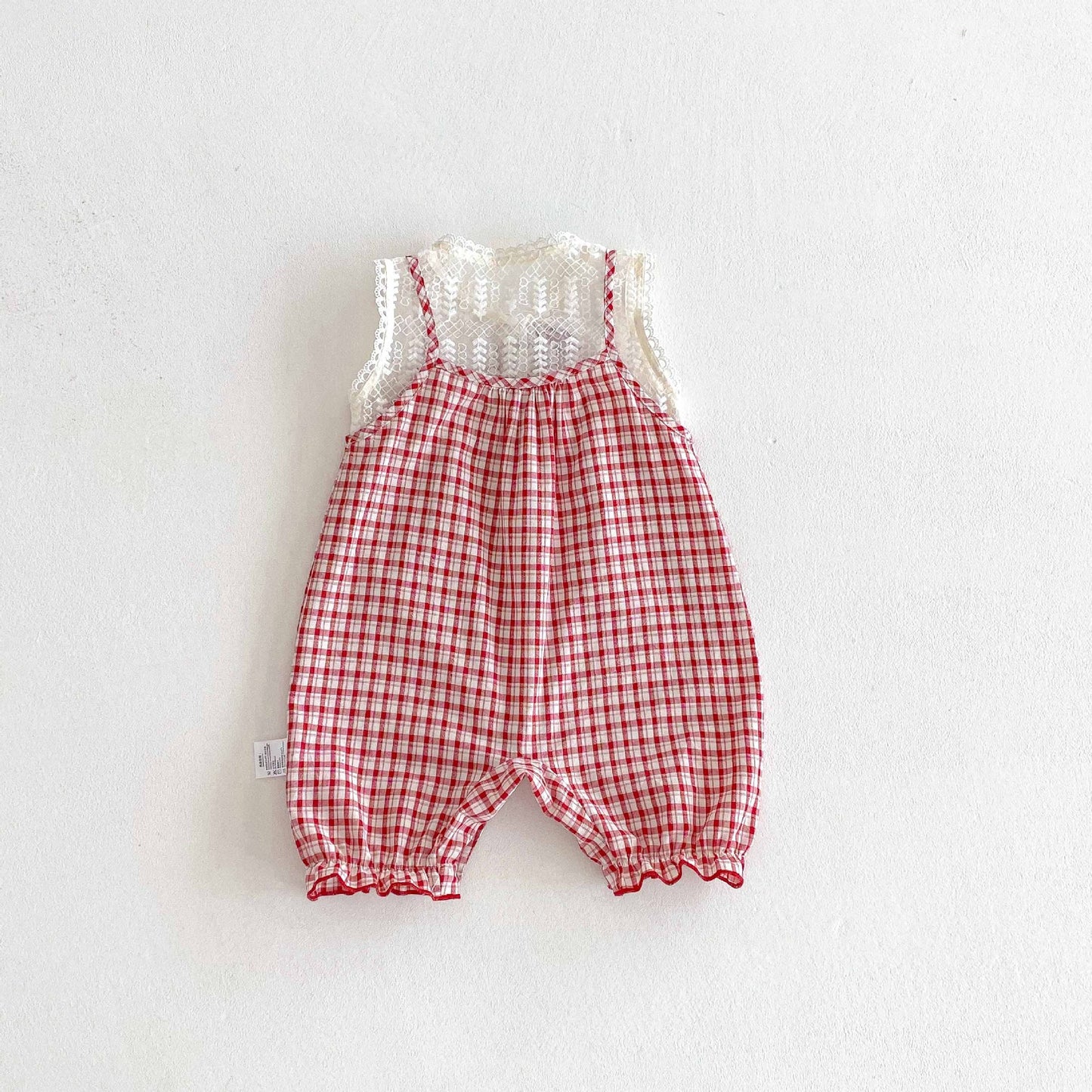 【BABY】夏新作 レース切替チェックロンパースSK071301
