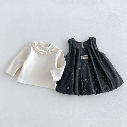 【BABY&KID】ドット蝶結びワンピース、ベージュトップスSK108112