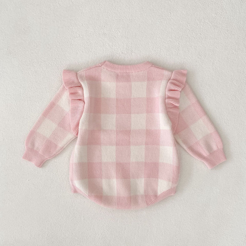 【BABY】チェックフリル袖ロンパースSK100603