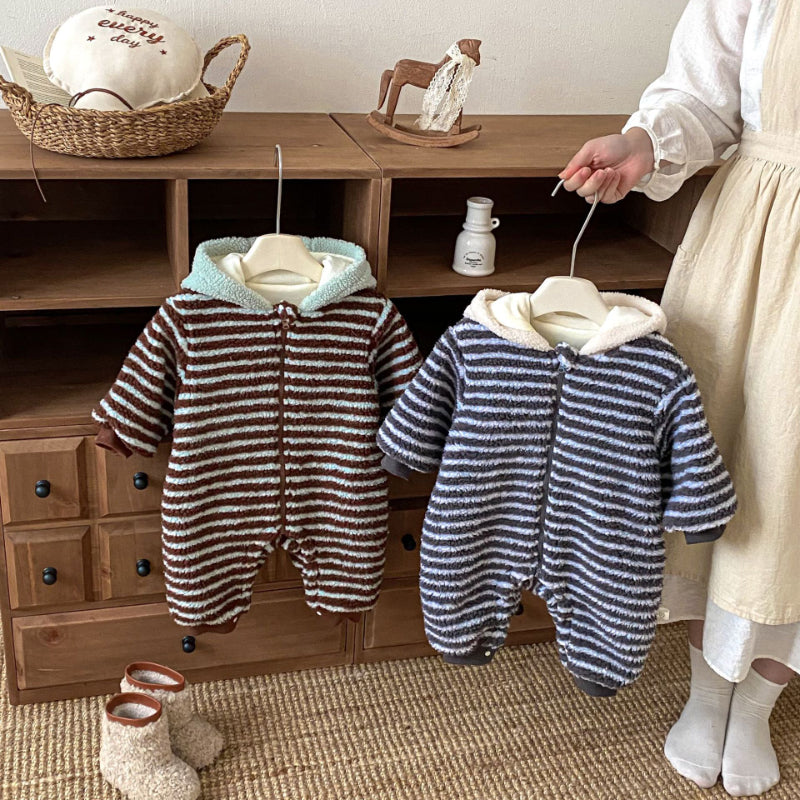 【BABY】ボーダー裏起毛フードカバーオールSK102912