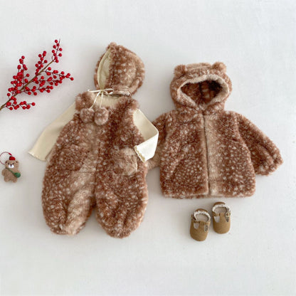 【BABY&KID】冬新作かわいいトナカイあったかカバーオール、フード付きアウターSK103021
