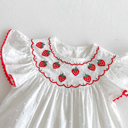 【BABY】夏新作 いちご刺繍ロンパースSK090304